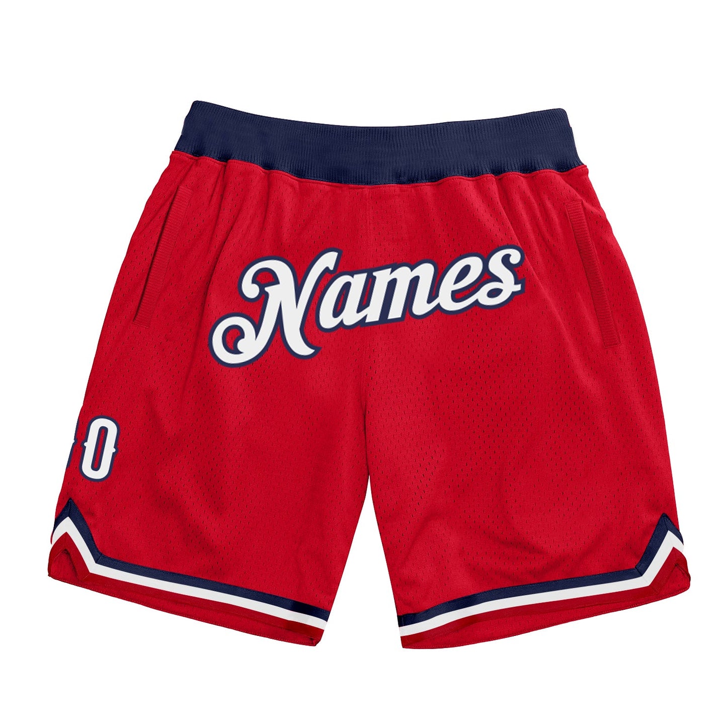 Custom Red White-Navy Authentic Throwback Basketball Shorts - Main View