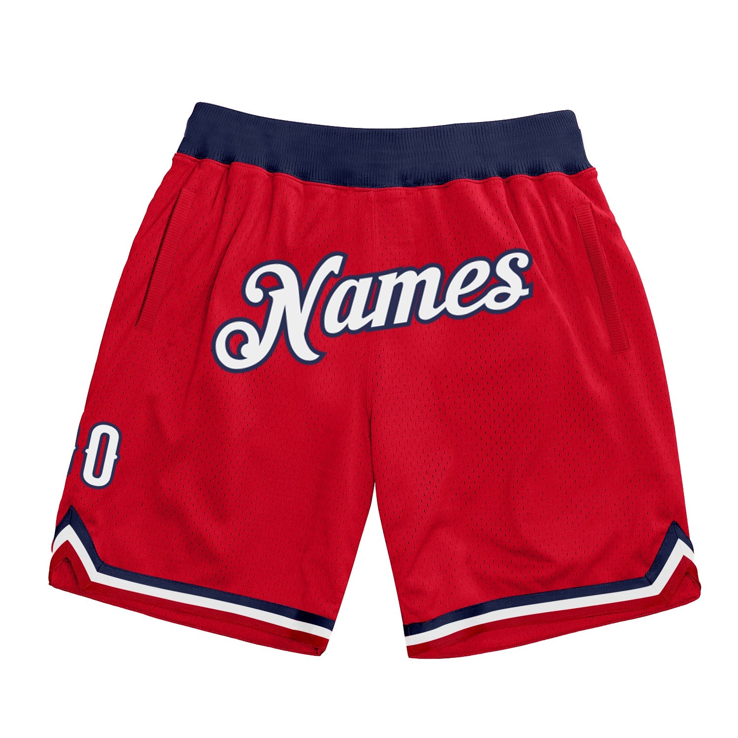 Custom Red White-Navy Authentic Throwback Basketball Shorts - Main View