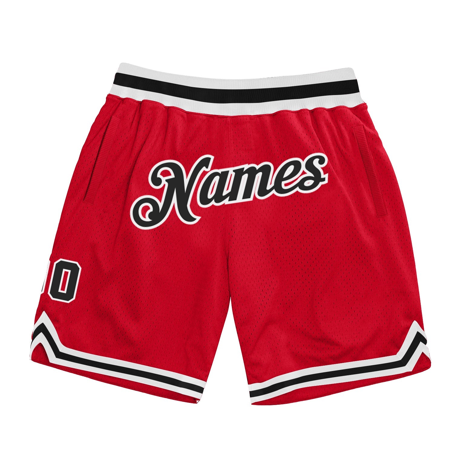 Custom Red Black-White Authentic Throwback Basketball Shorts - Main View