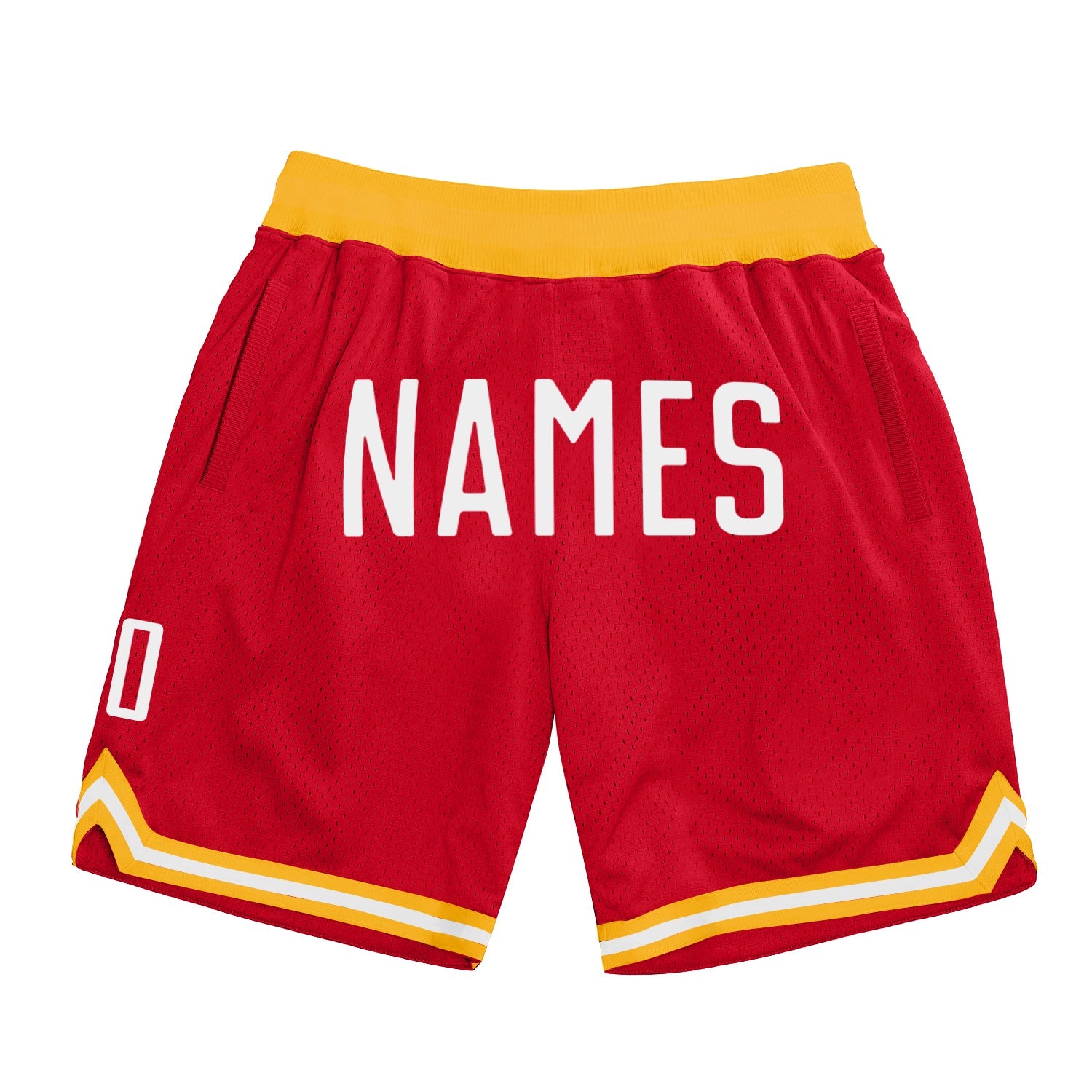 Custom Red White Authentic Throwback Basketball Shorts - Main View