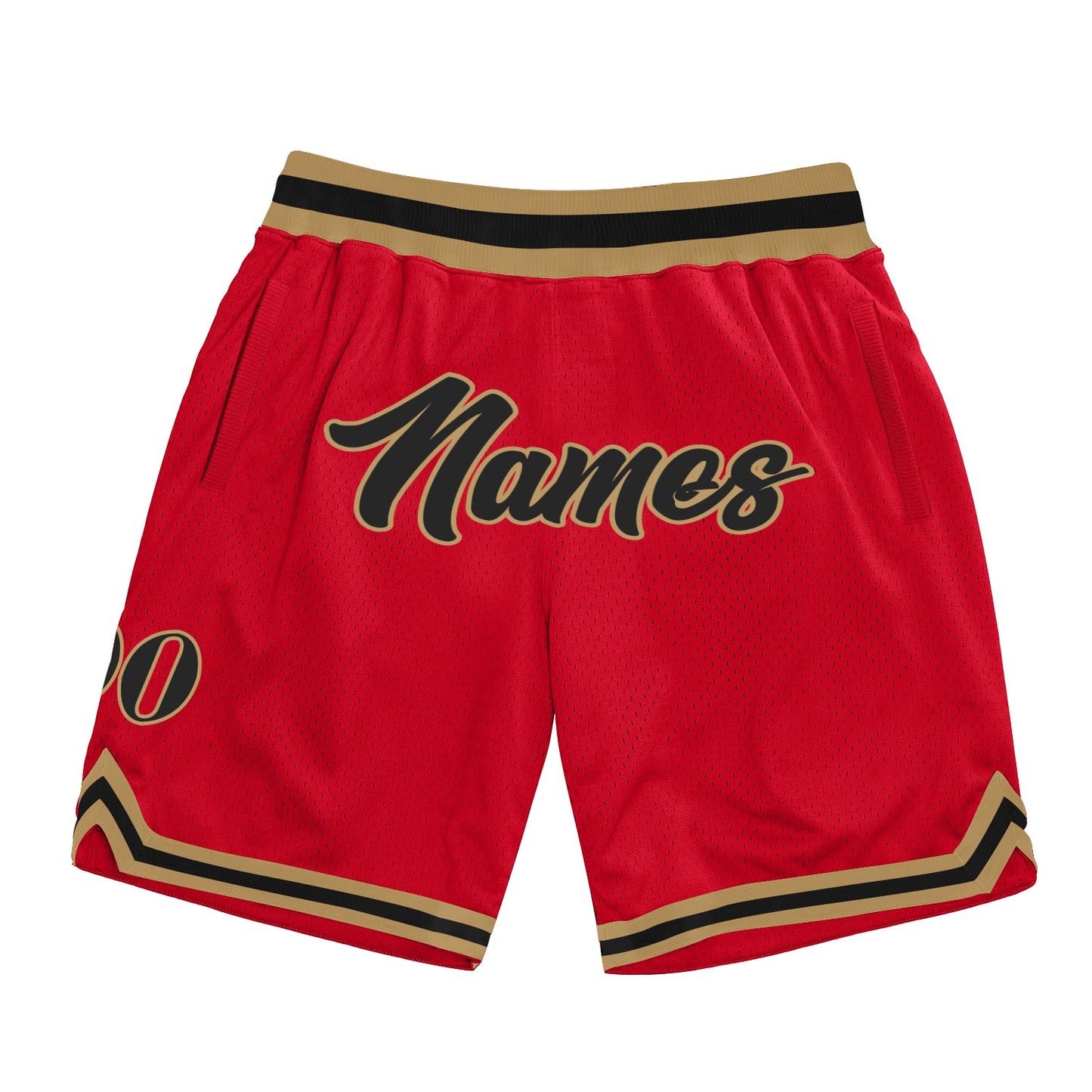 Custom Red Black-Old Gold Authentic Throwback Basketball Shorts - Main View