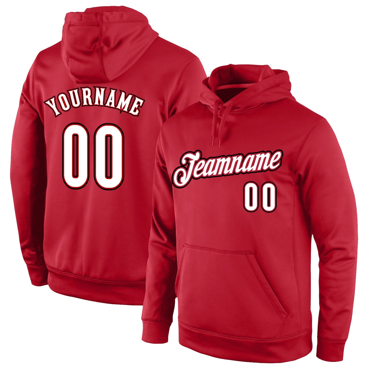 Custom Stitched Red White-Black Sports Pullover Sweatshirt Hoodie - Main View