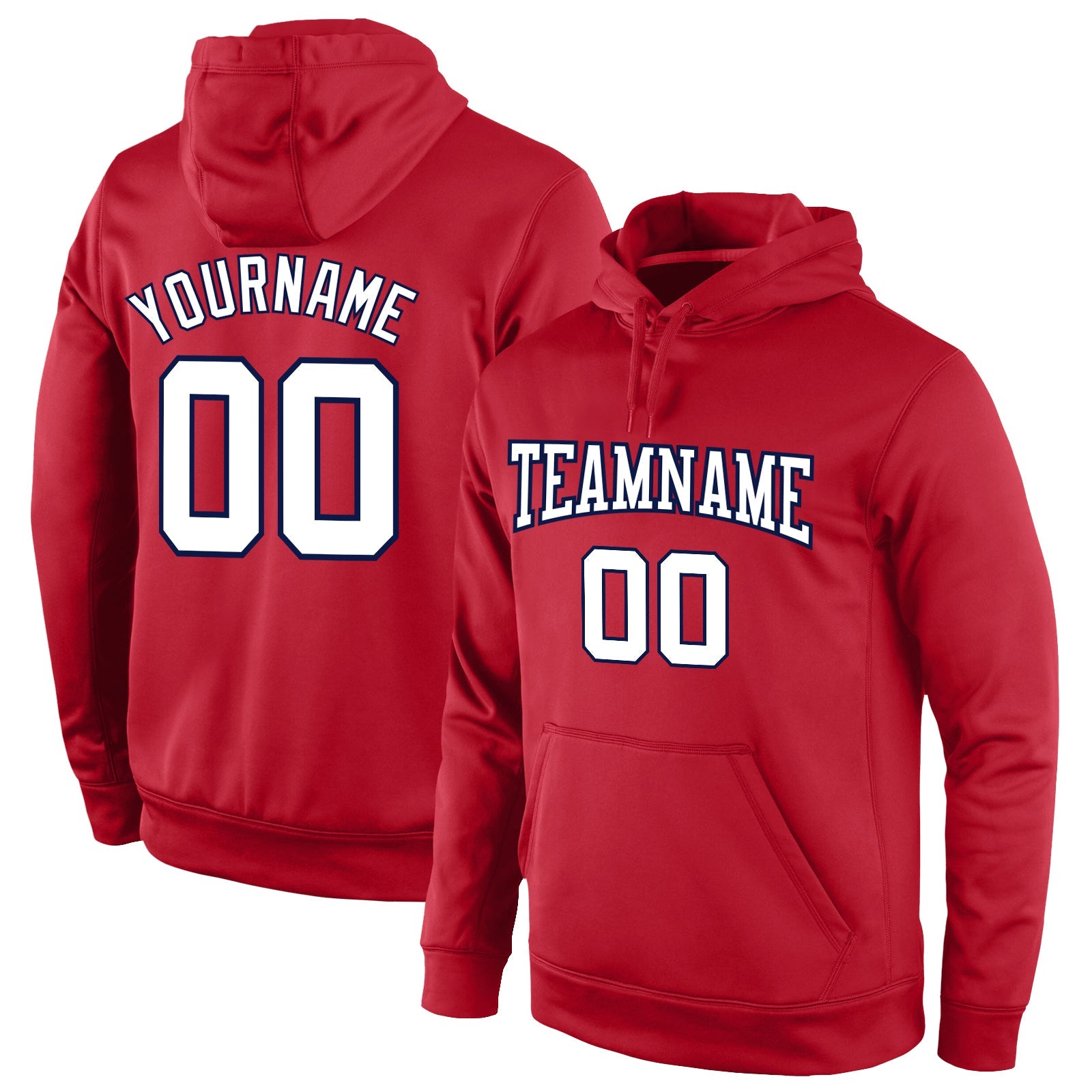 Custom Stitched Red White-Navy Sports Pullover Sweatshirt Hoodie - Main View