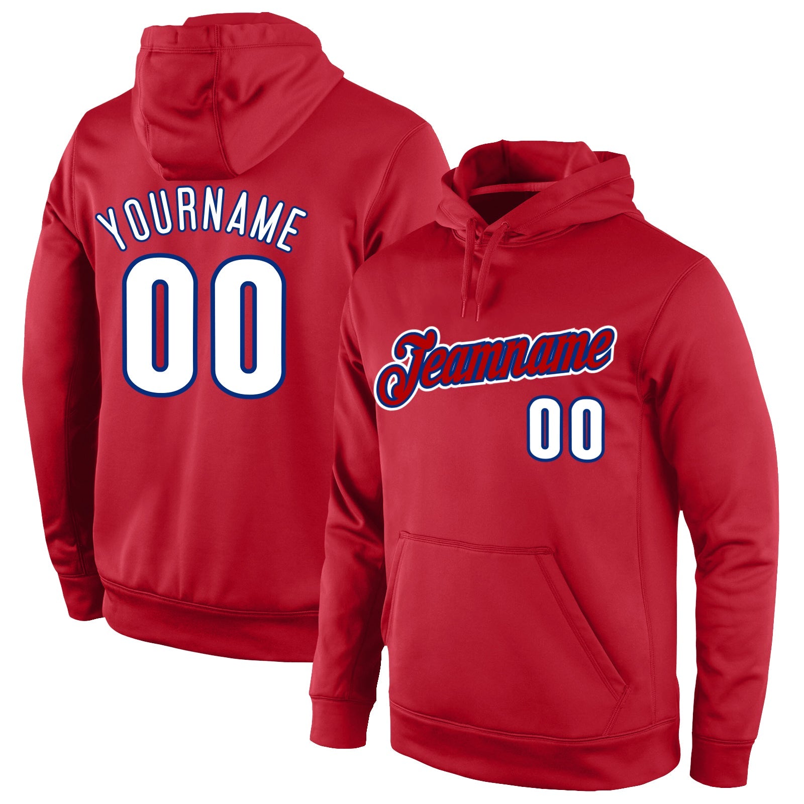 Custom Stitched Red White-Royal Sports Pullover Sweatshirt Hoodie - Main View