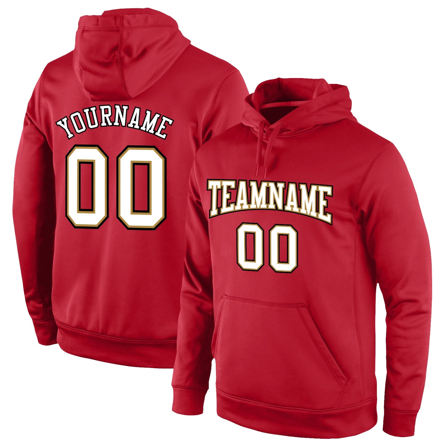 Custom Stitched Red White-Old Gold Sports Pullover Sweatshirt Hoodie - Main View