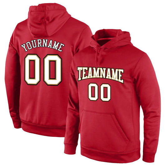 Custom Stitched Red White-Old Gold Sports Pullover Sweatshirt Hoodie - Main View