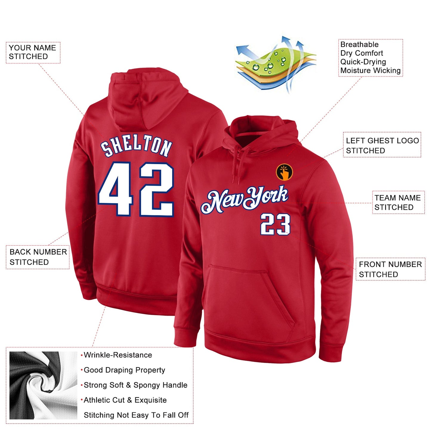 Custom Stitched Red White-Royal Sports Pullover Sweatshirt Hoodie view 2