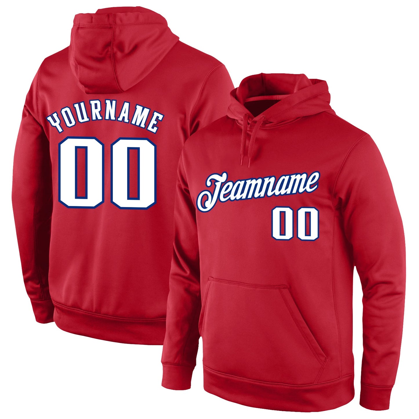 Custom Stitched Red White-Royal Sports Pullover Sweatshirt Hoodie - Main View