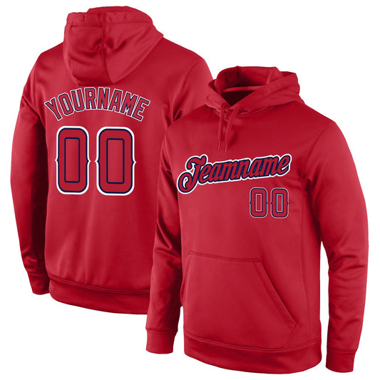 Custom Stitched Red Red-Navy Sports Pullover Sweatshirt Hoodie - Main View