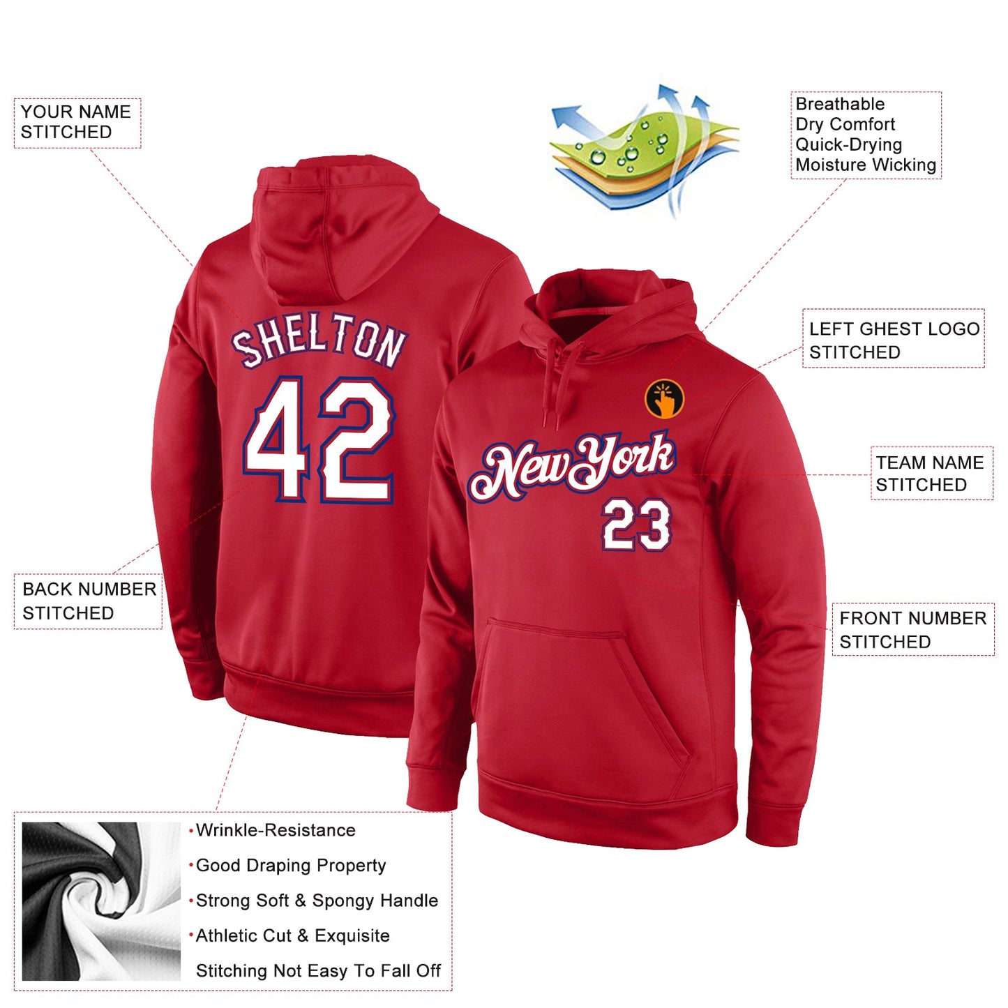 Custom Stitched Red White-Royal Sports Pullover Sweatshirt Hoodie view 2