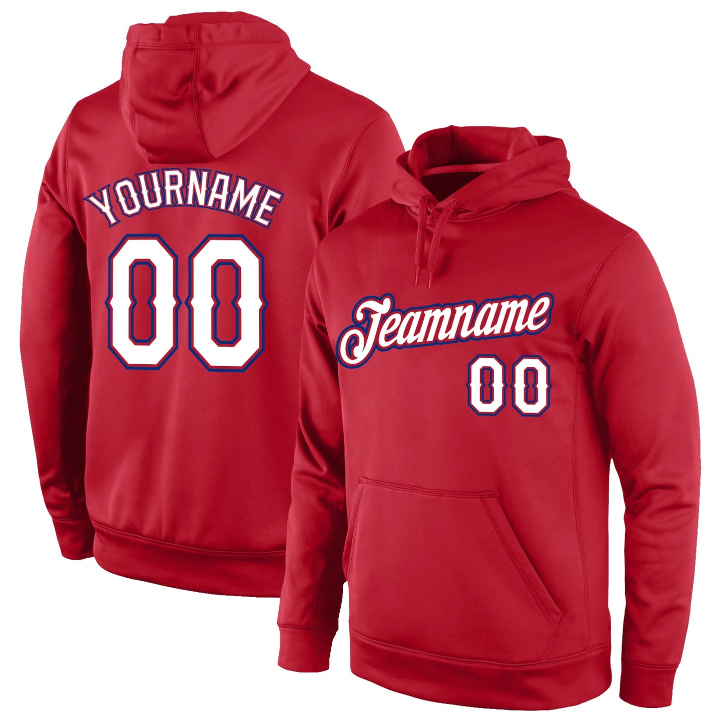 Custom Stitched Red White-Royal Sports Pullover Sweatshirt Hoodie - Main View