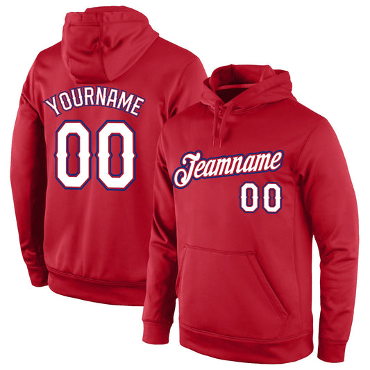 Custom Stitched Red White-Royal Sports Pullover Sweatshirt Hoodie - Main View