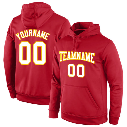 Custom Stitched Red White-Gold Sports Pullover Sweatshirt Hoodie - Main View