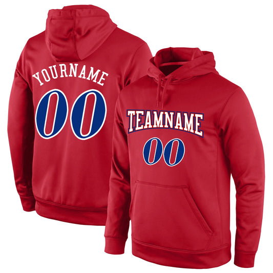 Custom Stitched Red Royal-White Sports Pullover Sweatshirt Hoodie - Main View