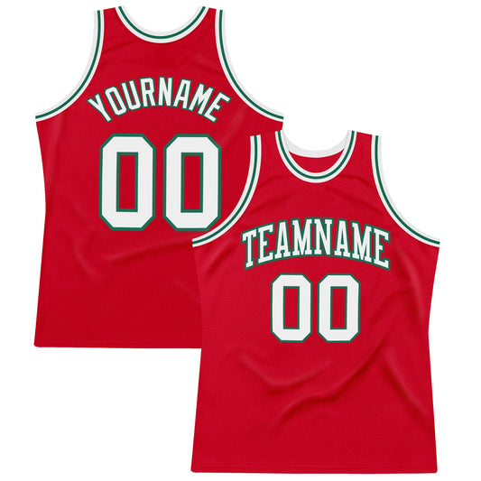 Custom Red White-Kelly Green Authentic Throwback Basketball Jersey - Main View
