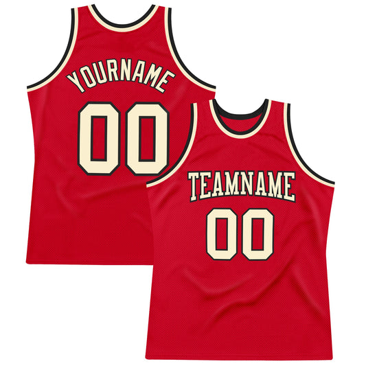 Custom Red Cream-Black Authentic Throwback Basketball Jersey - Main View