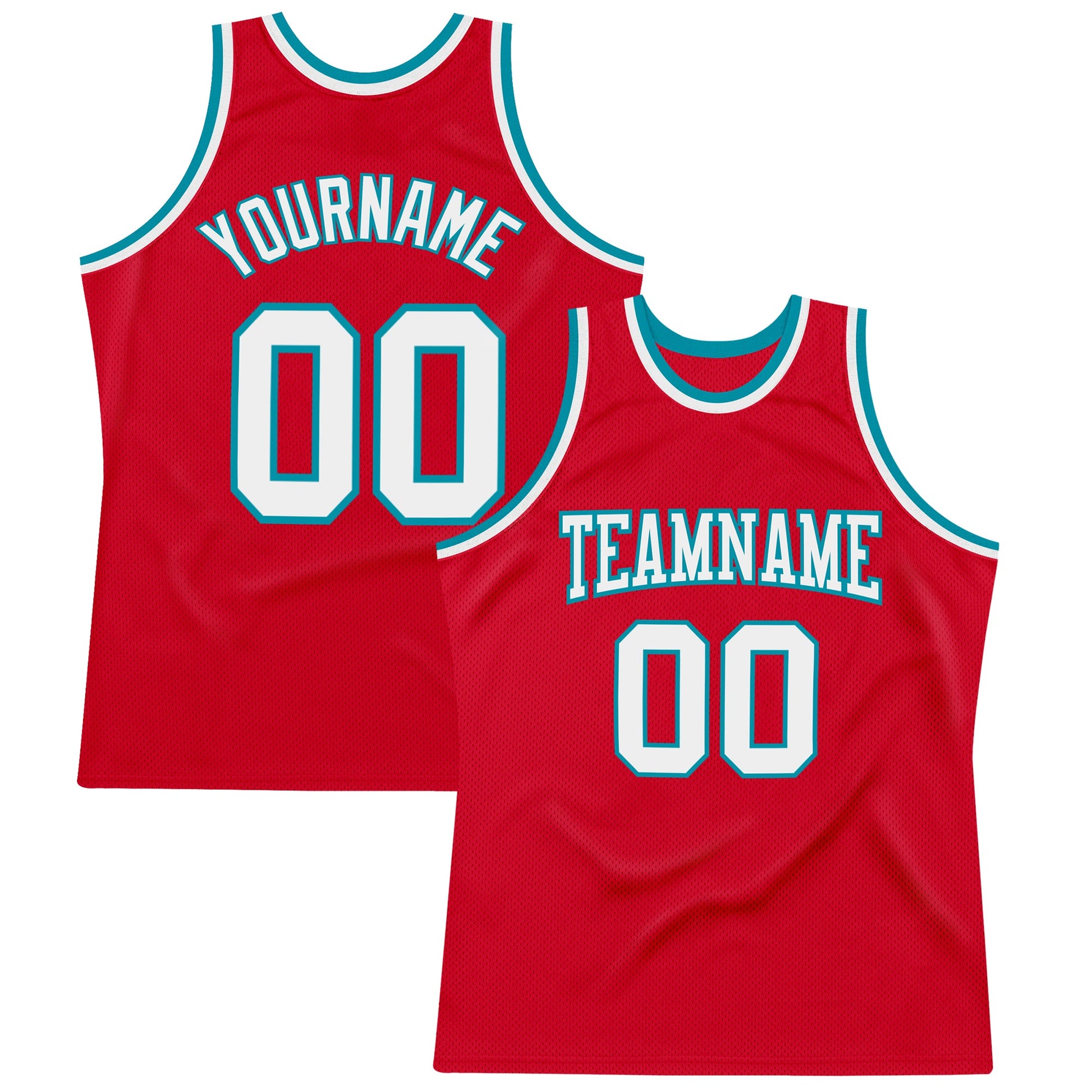 Custom Red White-Teal Authentic Throwback Basketball Jersey - Main View