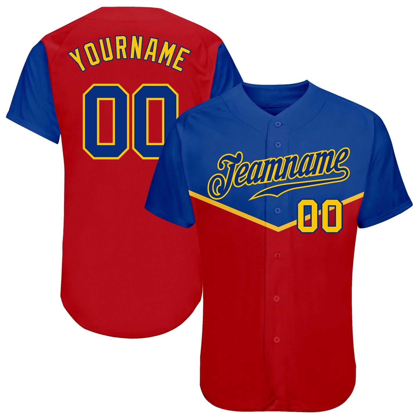 Custom Red Royal-Gold 3D Pattern Design Multicolor Authentic Baseball Jersey - Main View