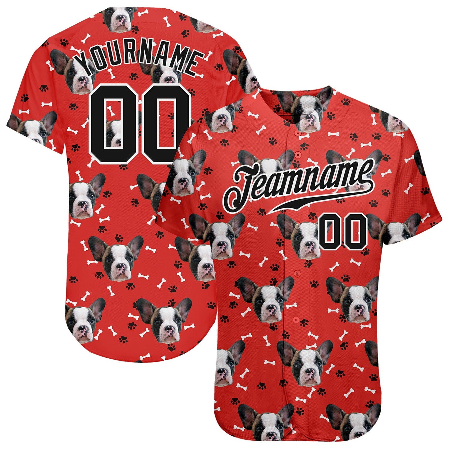 Custom Red Black-White 3D Pattern Design Dogs Authentic Baseball Jersey - Main View