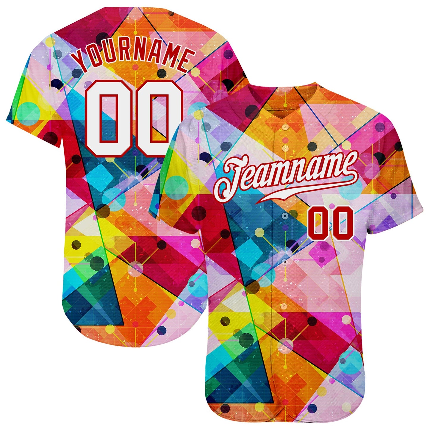 Custom Red White-Red 3D Pattern Design Geometric Graffiti Authentic Baseball Jersey - Main View