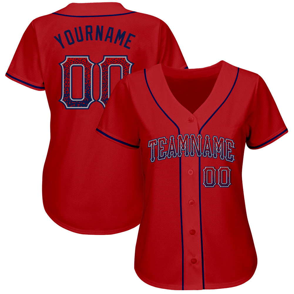 Custom Red Navy-Gray Authentic Drift Fashion Baseball Jersey view 2