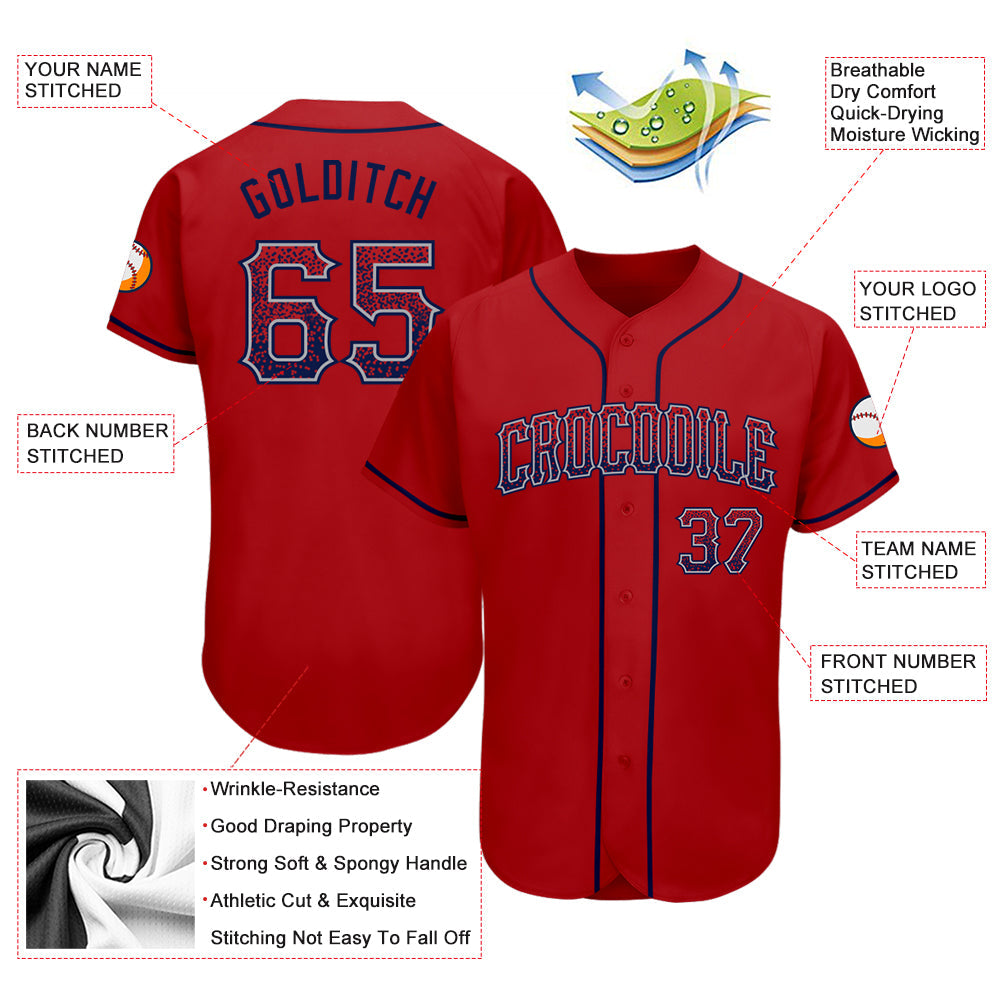 Custom Red Navy-Gray Authentic Drift Fashion Baseball Jersey view 3