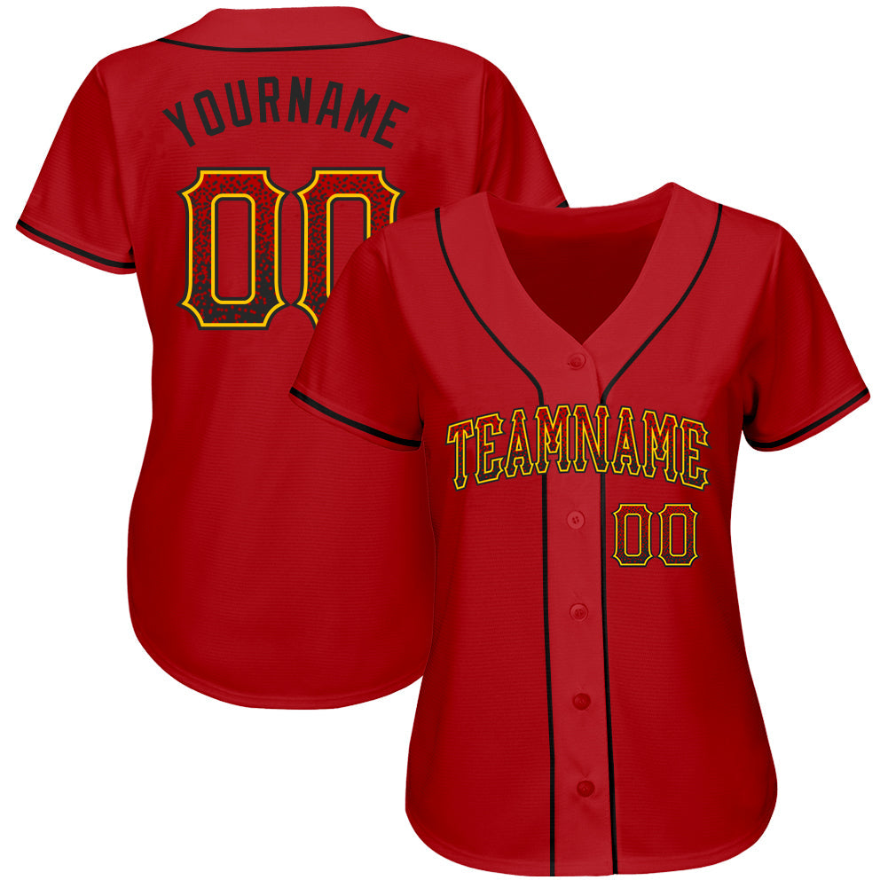 Custom Red Black-Gold Authentic Drift Fashion Baseball Jersey view 2