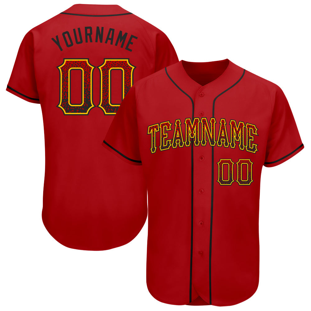 Custom Red Black-Gold Authentic Drift Fashion Baseball Jersey - Main View