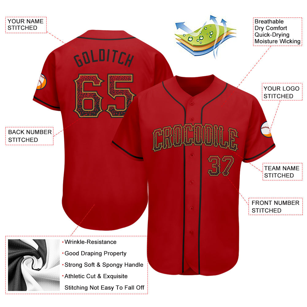Custom Red Black-Old Gold Authentic Drift Fashion Baseball Jersey view 3