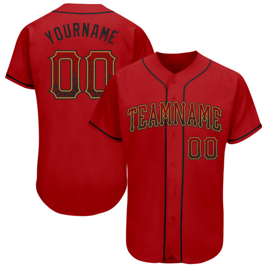 Custom Red Black-Old Gold Authentic Drift Fashion Baseball Jersey - Main View