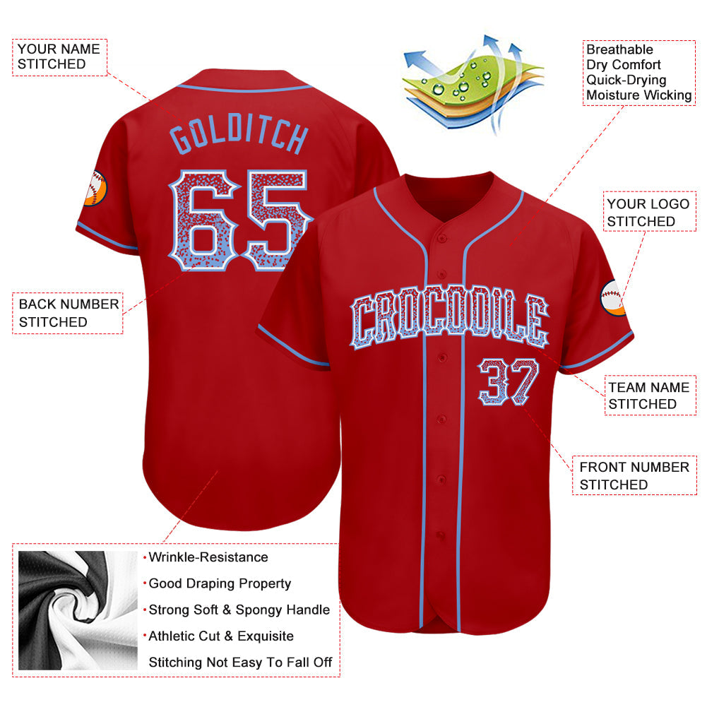 Custom Red Light Blue-White Authentic Drift Fashion Baseball Jersey view 3