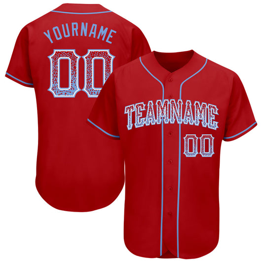 Custom Red Light Blue-White Authentic Drift Fashion Baseball Jersey - Main View