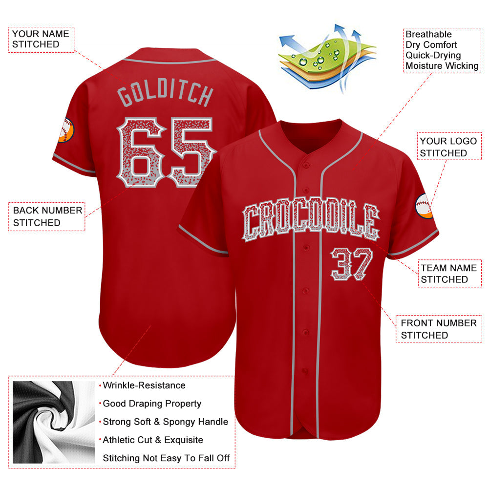 Custom Red Gray-White Authentic Drift Fashion Baseball Jersey view 3