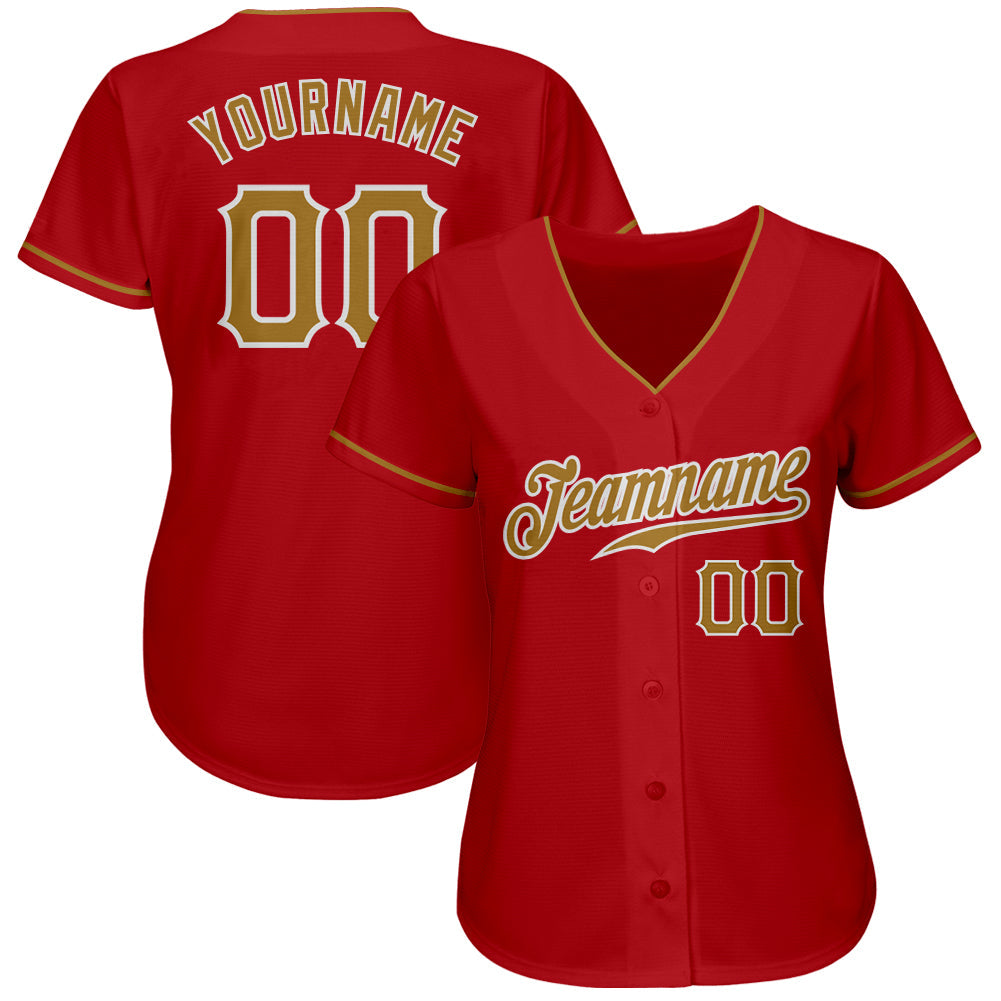 Custom Red Old Gold-White Authentic Baseball Jersey view 2