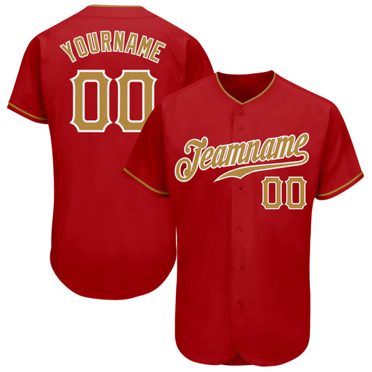 Custom Red Old Gold-White Authentic Baseball Jersey - Main View