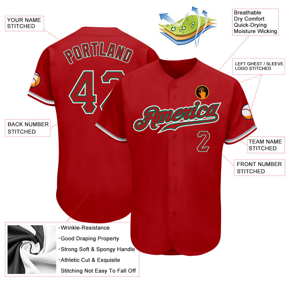 Custom Red Red-Kelly Green Authentic Baseball Jersey view 3