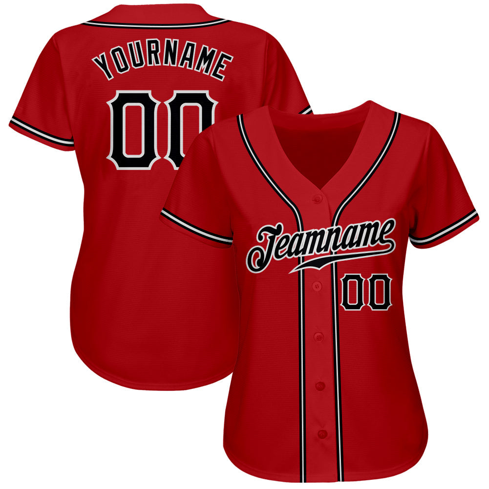 Custom Red Black-White Authentic Baseball Jersey view 3