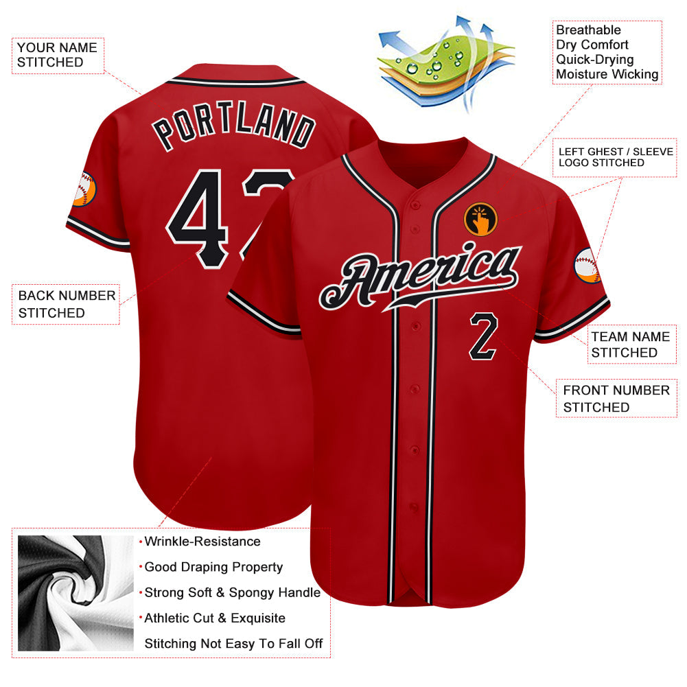 Custom Red Black-White Authentic Baseball Jersey view 4
