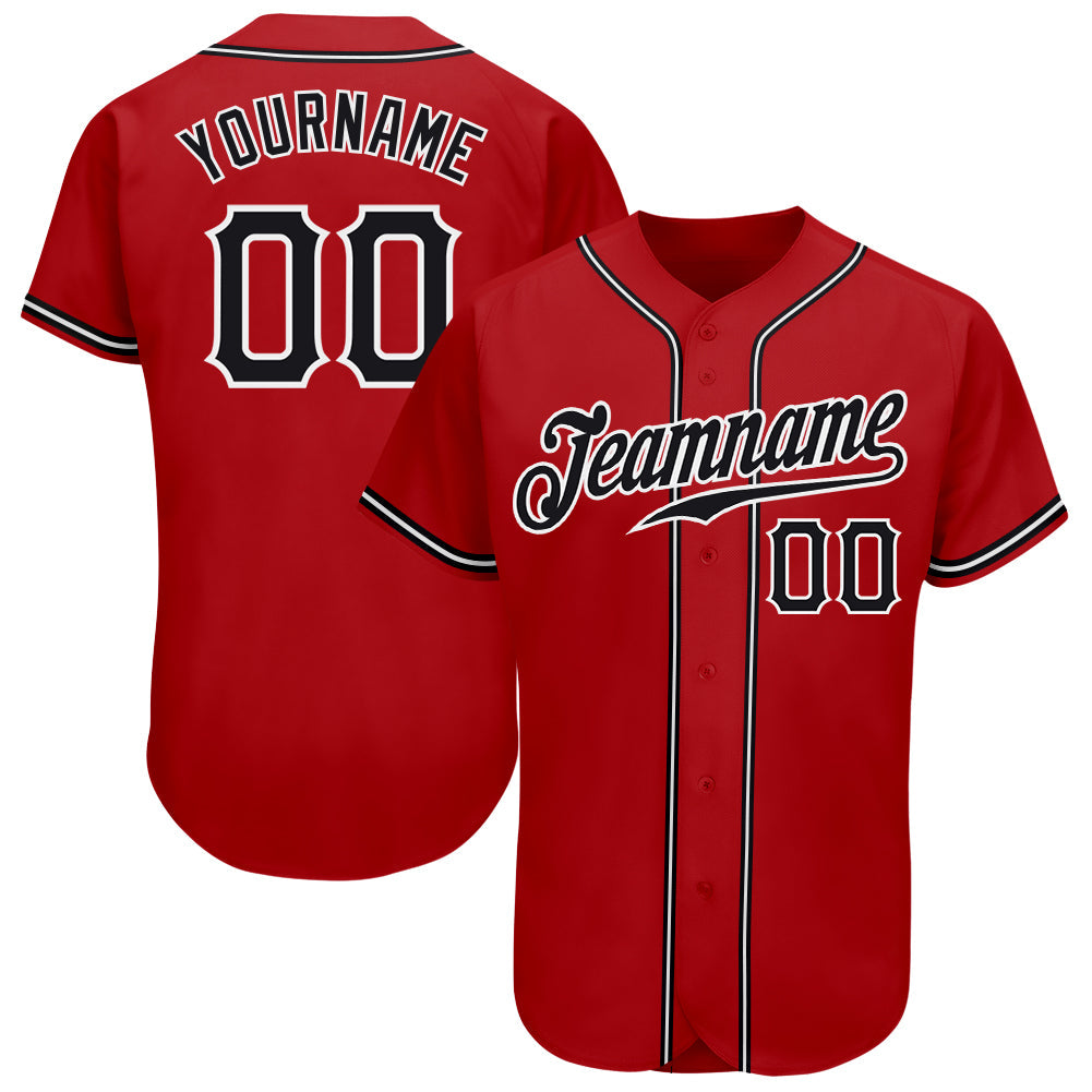 Custom Red Black-White Authentic Baseball Jersey - Main View