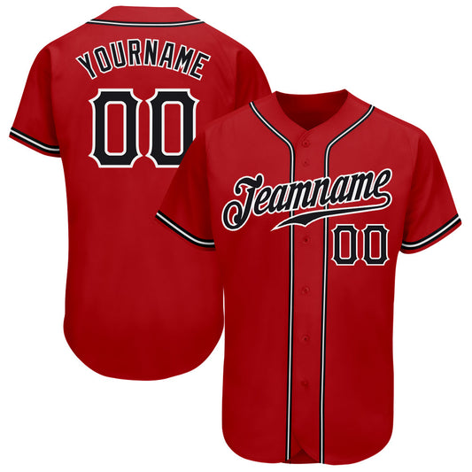 Custom Red Black-White Authentic Baseball Jersey - Main View