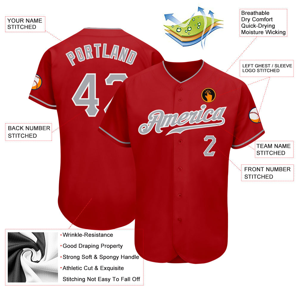 Custom Red Gray-White Authentic Baseball Jersey view 3