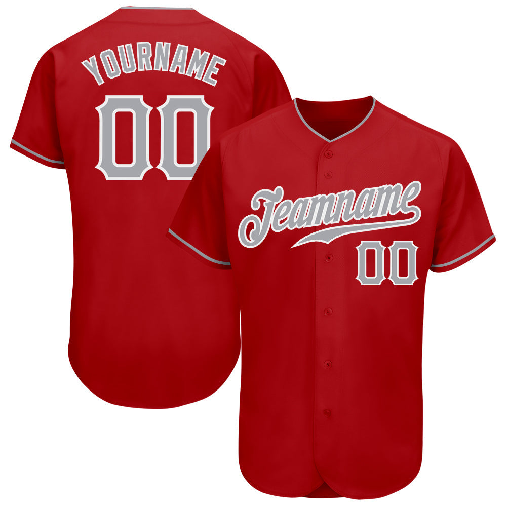 Custom Red Gray-White Authentic Baseball Jersey - Main View