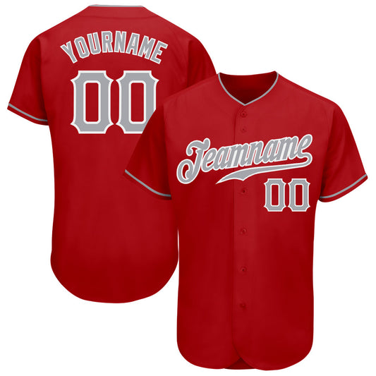 Custom Red Gray-White Authentic Baseball Jersey - Main View
