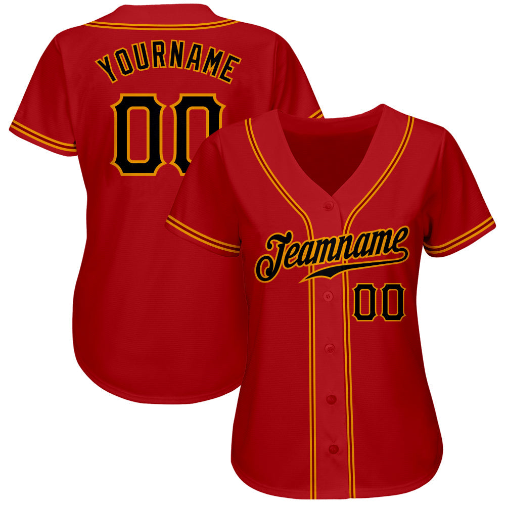 Custom Red Black-Gold Authentic Baseball Jersey view 2