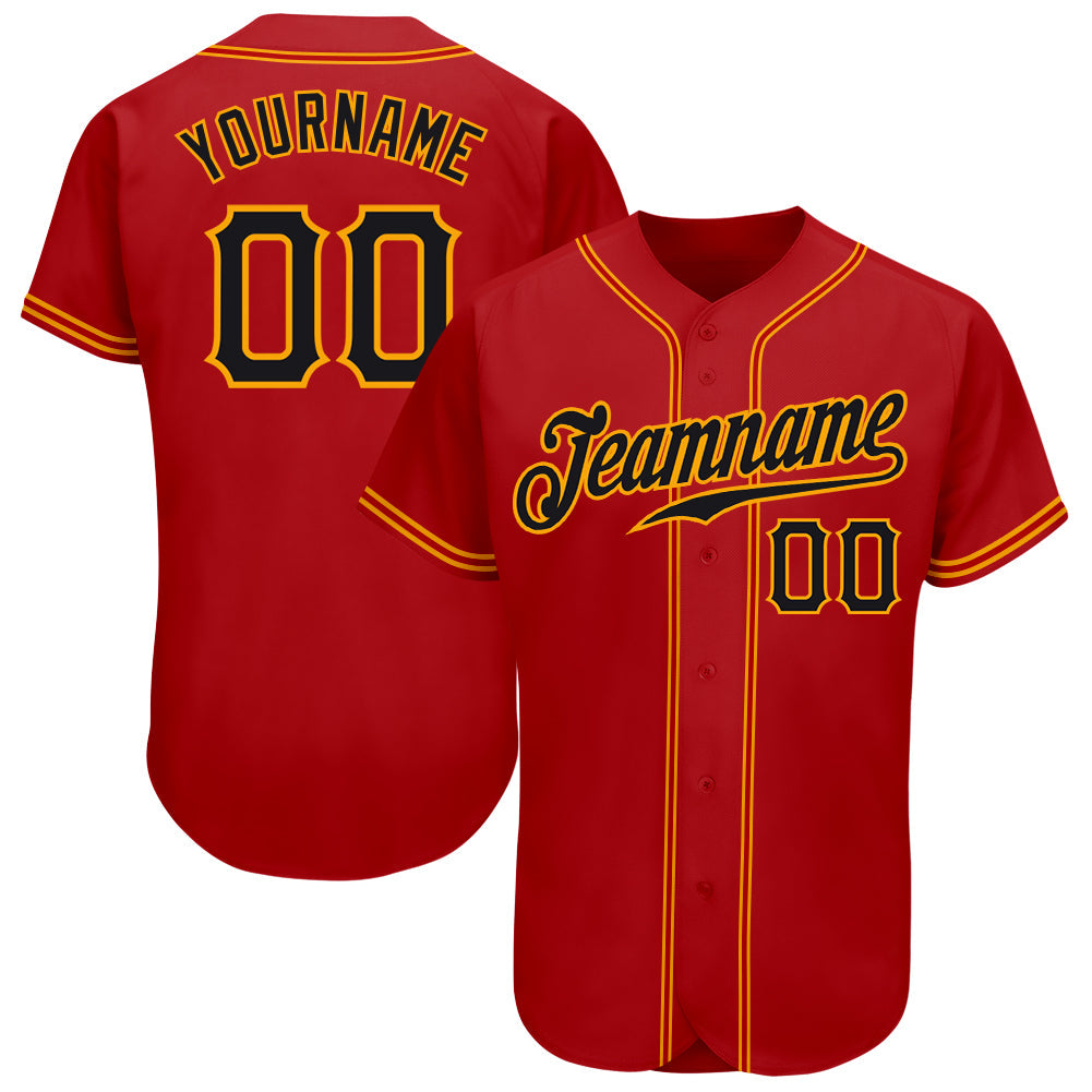 Custom Red Black-Gold Authentic Baseball Jersey - Main View