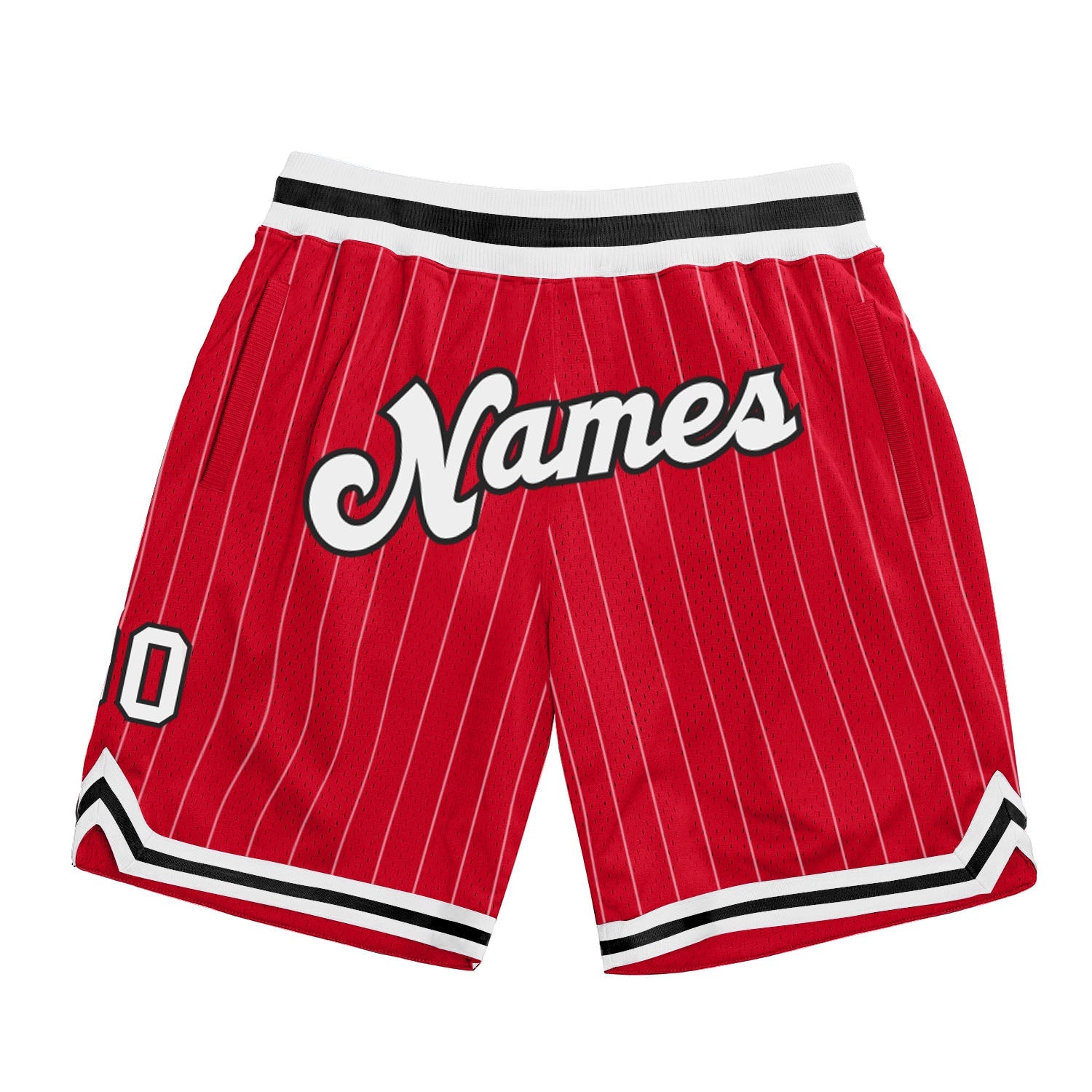 Custom Red White Pinstripe White-Black Authentic Basketball Shorts - Main View