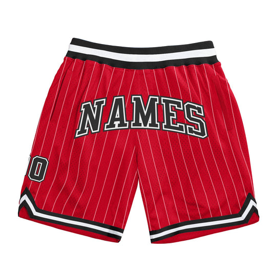 Custom Red White Pinstripe Black-White Authentic Basketball Shorts - Main View