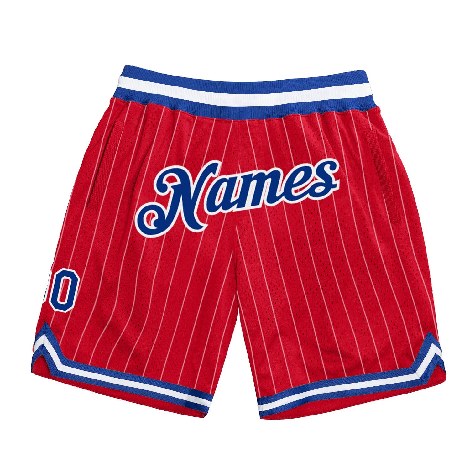 Custom Red White Pinstripe Royal-White Authentic Basketball Shorts - Main View