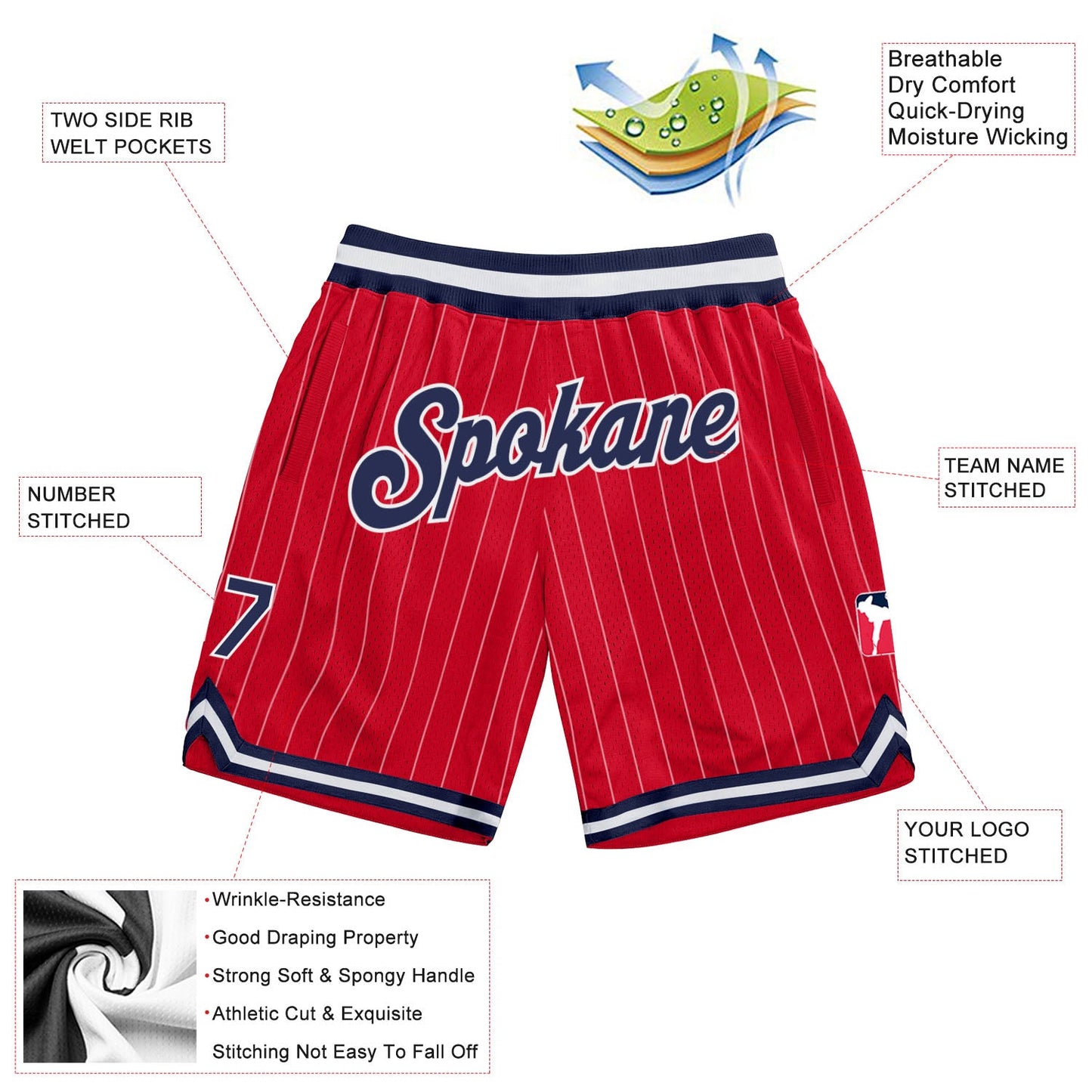 Custom Red White Pinstripe Navy-White Authentic Basketball Shorts view 2