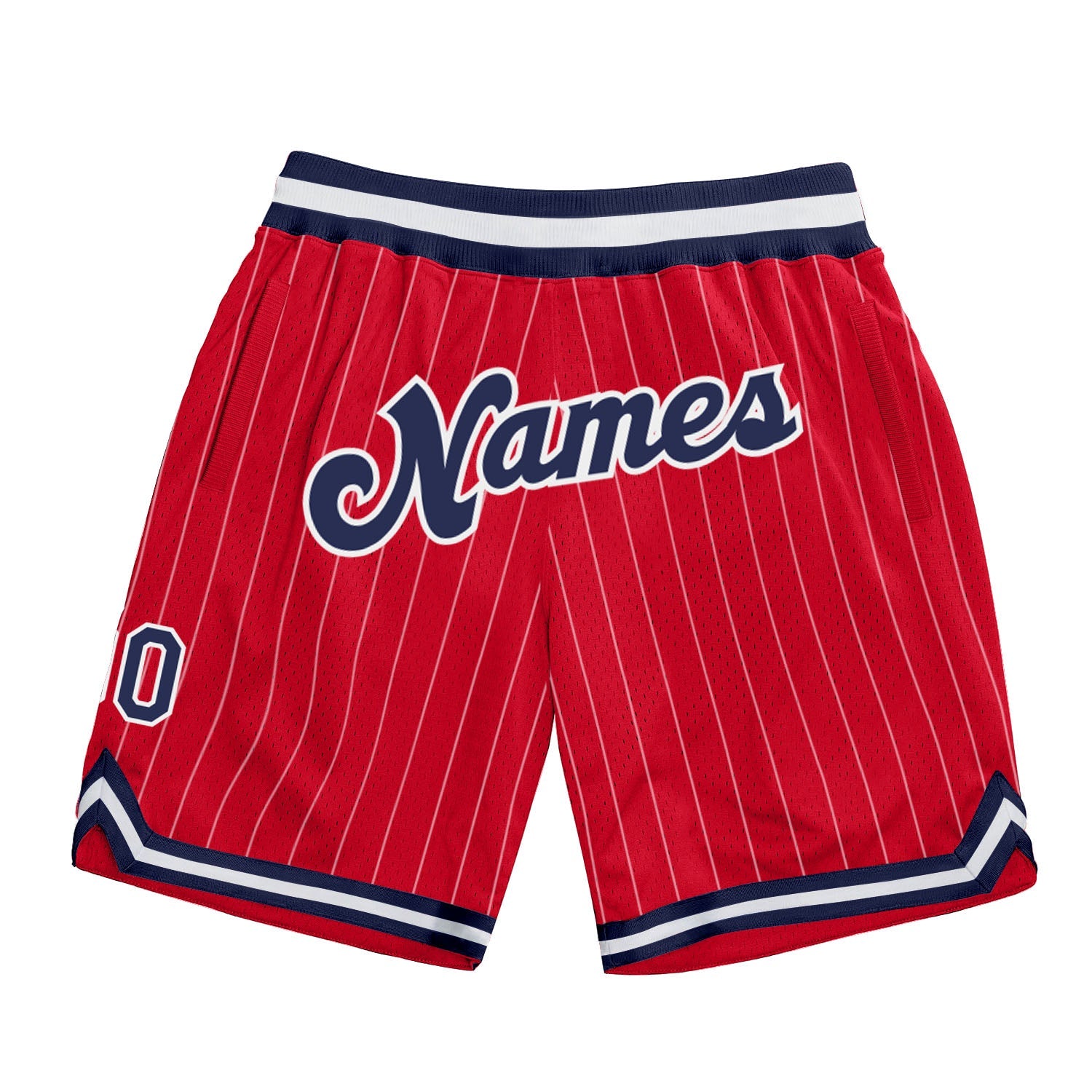 Custom Red White Pinstripe Navy-White Authentic Basketball Shorts - Main View